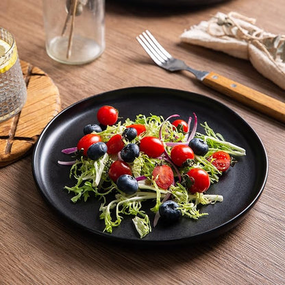 AmorArc Ceramic Dinner Plates Set of 6, Wavy Rim 10.25 Inch Stoneware Dish Set, Dinnerware Plates for Kitchen-Microwave&Dishwasher Safe, Scratch Resistant-Reactive Glaze Matte Black