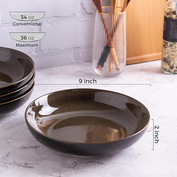 LERATIO 9.0" Ceramic Pasta Bowls Set of 6, 38oz Large Stoneware Bowls Set | - Image 2