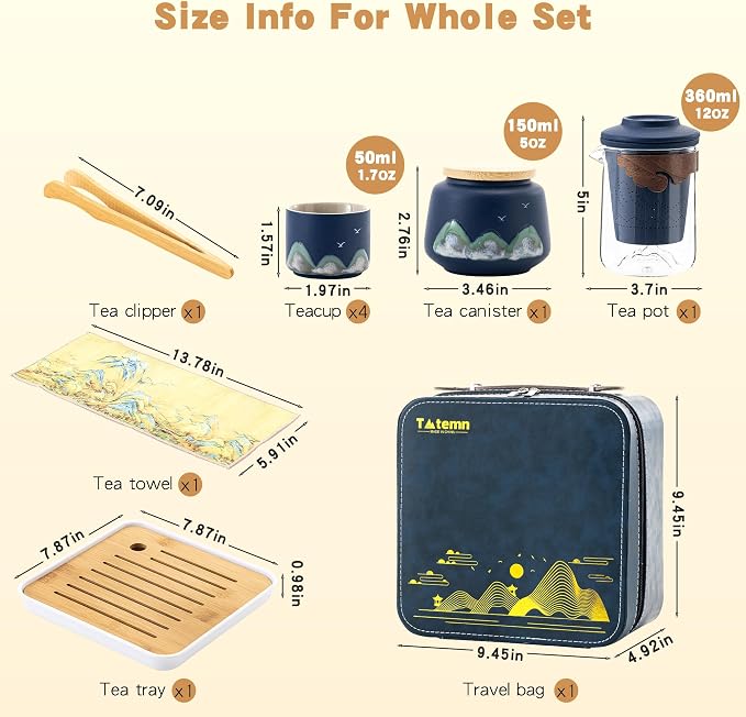 Portable Gongfu Tea Set with Travel Case, Ceramic Tea Set with Glass Teapot - Image 3