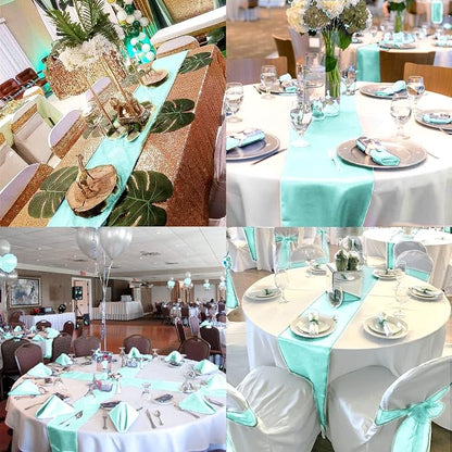 10-Pack Aqua 12 x 108 inches Long Premium Satin Table Runner | Wedding - Image 7