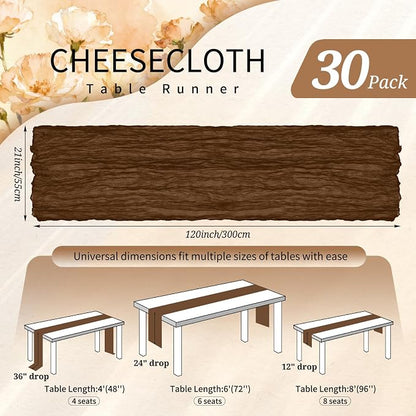 30 Pack Cheesecloth Table Runner 10FT Brown Table Runner Boho Gauze Cheese - Image 2