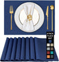 Cloth Placemats Set of 8 - Thickened Navy Blue Table Placemats Set - Heat Resistant Dining Table Place Mats Washable Kitchen Table Mats Set of 8, 18x12 inch, Easy to Clean(Blue)