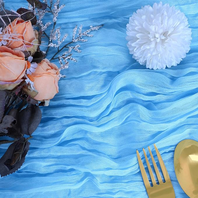 6 Pack Baby Blue Cheesecloth Table Runner 35 x 120 Inch | Boho Gauze Fabric - Image 3
