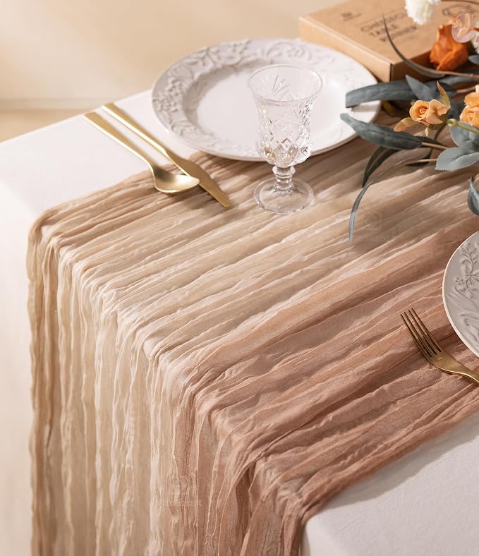 Vitalizart Cheesecloth Table Runner Light Nude White 10ft Gauze Boho Rustic | by Vitalizart