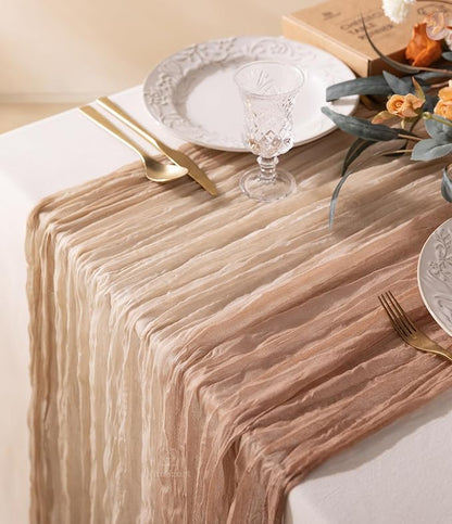 Vitalizart Cheesecloth Table Runner Light Nude White 10ft Gauze Boho Rustic | by Vitalizart