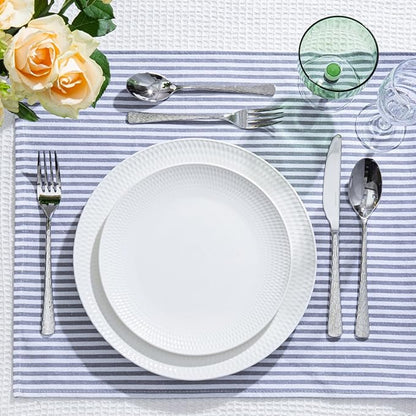 KINGSTONE Hammered Silverware Set, 60-Piece Flatware Set, 18/10 Stainless Steel Premium Cutlery with Unique Ripple Handles Design Mirror Polished - Dishwasher Safe