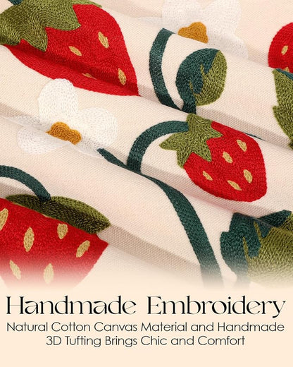 Canvas Embroidered Narrow 13"x 72" Table Runner, Strawberry | Exquisite - Image 2
