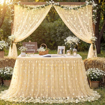 4 Pcs Yellow Daisy Table Runners 29 x 70 Inch Daisy Tulle Lace Table Runner - Image 6