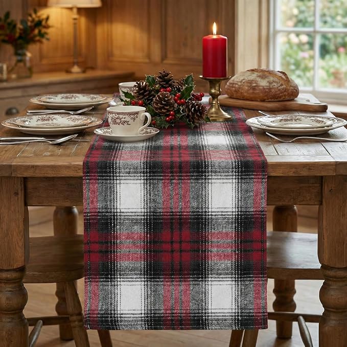 Artoid Mode Red Black Farmhouse Plaid Christmas Table Runner, Valentine Rustic - Image 2