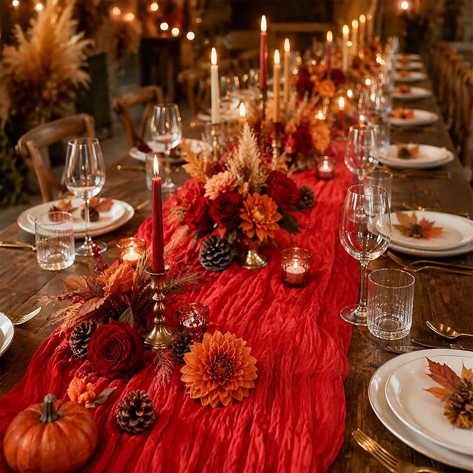 10 Pack Red Table Runner 10FT Gauze Cheesecloth Table Runner | 21x120 Inch Boho - Image 6