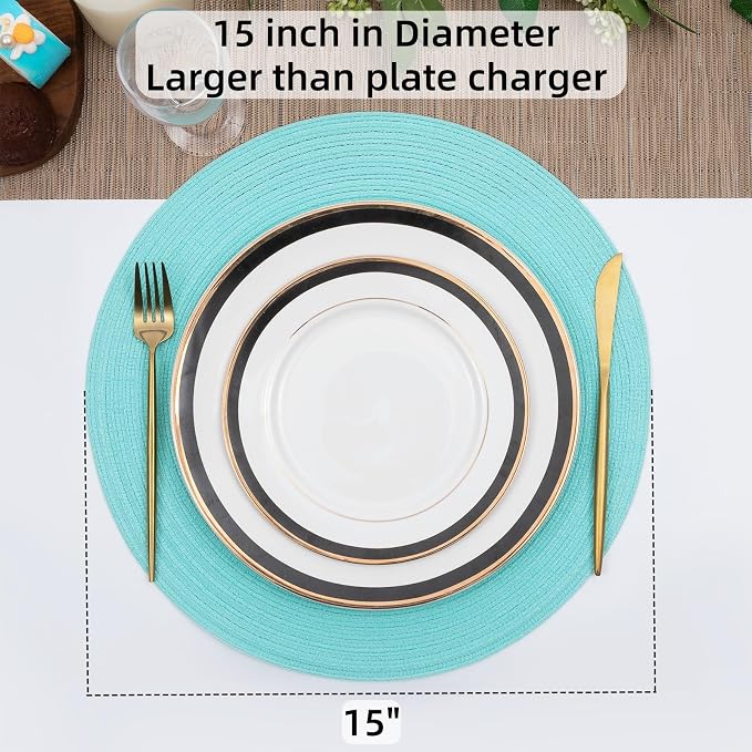 SHACOS Round Placemats Set of 4 Washable 15 inch Round Table Mats Cotton - Image 5