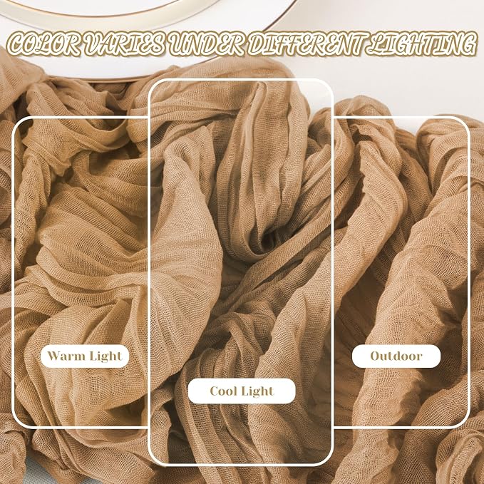 2 Pack Cheesecloth Table Runner, 120 Inch Nude Brown Table Runner - Image 7