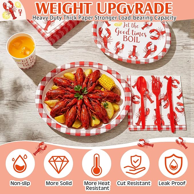 350 Pcs Crawfish Boil Party Decorations 12 in Disposable Oval Plates and - Image 4