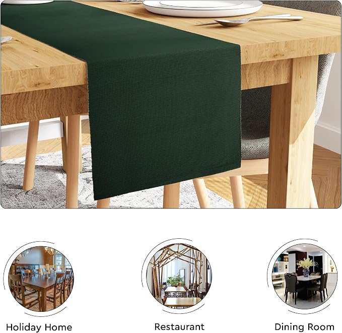 Encasa XO Table Runner, Yarn Dyed Ribbed Cotton 13"x79" | Dark Green, 12-Ply - Image 4