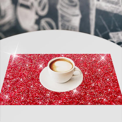 Red Sparkly Rhinestone Decor Square Placemats - Heat Resistant Mat Set of 2