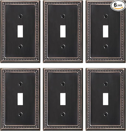 6-Pack Single Toggle Light Switch Cover Plate, Pearls Decorative Switch Plate Covers, Aged Bronze 1 Gang Metal Wall Plate, Corrosion Resistant
