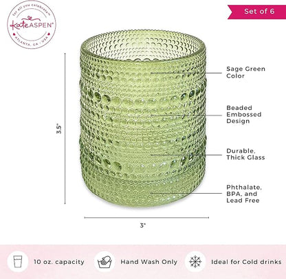 Kate Aspen Sage Green Hobnail Beaded Drinking Glasses Set of 6-10 oz Vintage - Image 6