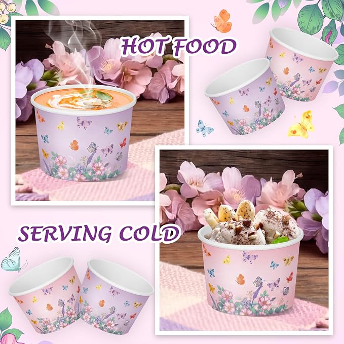 CHENGU 60 Pcs Butterfly Ice Cream Cups Birthday Party Decorations 9 oz Pink and - Image 3