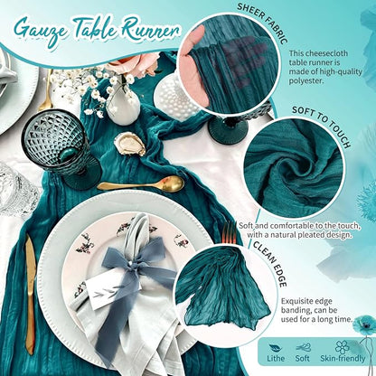 Showgeous 18 Pack Teal Cheesecloth Table Runner, 17 x 108 Inches | Boho - Image 3