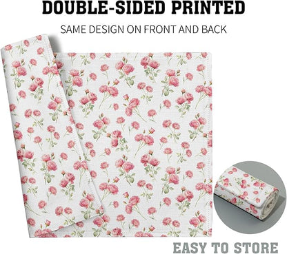 Pink Place Mats - Rose Placemats Set of 4 Floral Flower Table Mats 12x18 for Party Kitchen Dining
