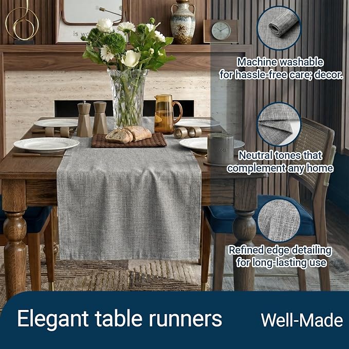 Q&J Fabric Co. Linen-Textured Table Runner 1 Pack 13x84 Inch Charcoal Grey | - Image 2