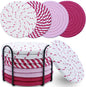 8 Pcs Drink Coasters with Holder, Minimalist Cotton Woven Coaster Set, 4 Colors Absorbent Coaster Protection Protection for Various Cups, Ideal for Coffee Tables and Home Decor Tabletop, 4.3 Inches