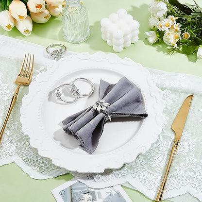 Peacoblue 60Pcs Sliver Leaf Napkin Rings Holders Modern Stainless Steel Napkin Ring Holders for Table Decor Settings, Vintage Napkin Ring for Wedding Christmas Thanksgiving Day Party
