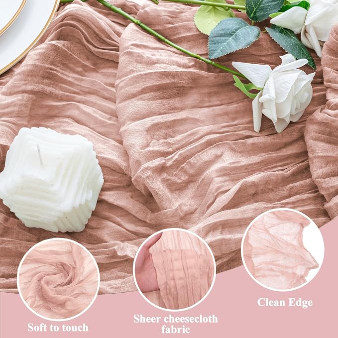 Cheesecloth Table Runner 10FT 3Pcs Dusty Pink Boho Gauze Sheer Runners | Cheese - Image 3