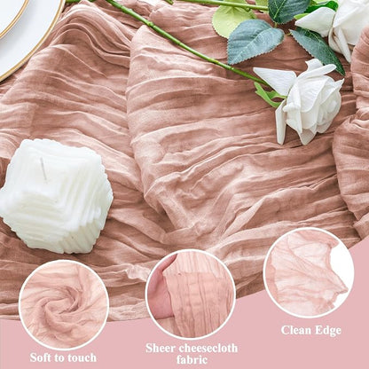 Cheesecloth Table Runner 10FT 3Pcs Dusty Pink Boho Gauze Sheer Runners | Cheese - Image 3