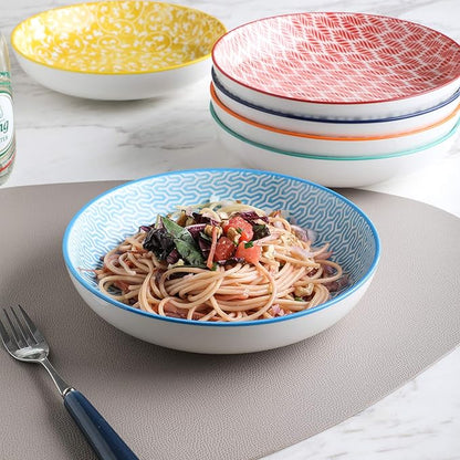 Selamica Porcelain Salad Pasta Bowls, Serving bowls - 26 Ounce, Set of 6, Assorted Colors