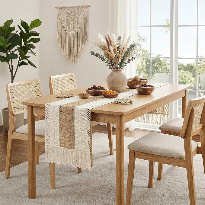 OurWarm Splicing Burlap Table Runner Farmhouse Style, Boho Table Runner Modern - Image 7