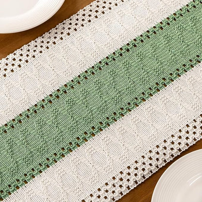 MLMC Ivory & Sage Boho Table Runner Macrame Woven Table Runner 12x36 Inch | - Image 6