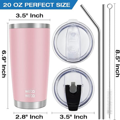 WETOWETO 20oz Tumbler with 2 lids and 2 straws, Stainless Steel Vacuum - Image 3