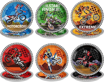 60Pcs Dirt Bike Party Decorations 9" Dirtbike Birthday Heavy Duty Paper Plates Motorcycle Disposable Plates Motocross Tableware for Boys Dirt Bike Birthday Party Decorations