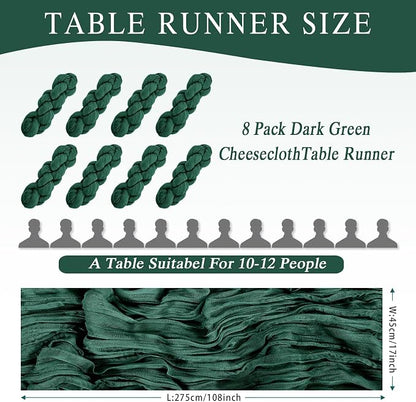 8 Pack Emerald Green Cheesecloth Table Runner 17x108 inch | Boho Gauze Cheese - Image 3