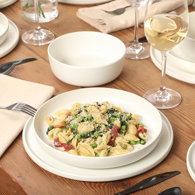 Gibson Elite Bayou Moon Plates and Bowls Sets, 16-Piece White Matte Stoneware - Image 6