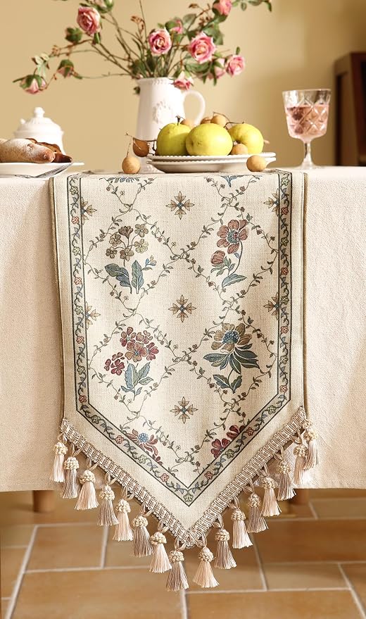 Patdrea Designer French Elegant Linen Table Runner, Floral Pattern - Image 9