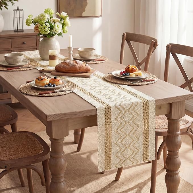 Artoid Mode Burlap Brown Stripe Diamond Woven Table Runner 12x36 Inch | Holiday - Image 5