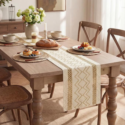 Artoid Mode Burlap Brown Stripe Diamond Woven Table Runner 12x60 Inch | Holiday - Image 5