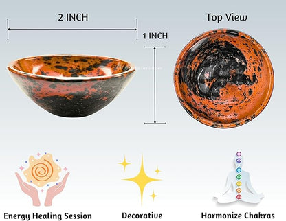 Mahogany Obsidian Crystal Bowl - 2 Inch Decorative Bowls for Room and Home Decor - Gemstone Healing Crystals for Elegant Display, Positive Energy Balance and Gift
