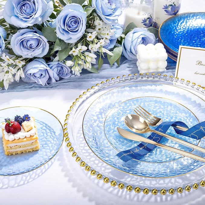 Rubtlamp 100 Pcs Blue Plastic Plates, 10 inch Clear Blue Dinner Plates - Image 3