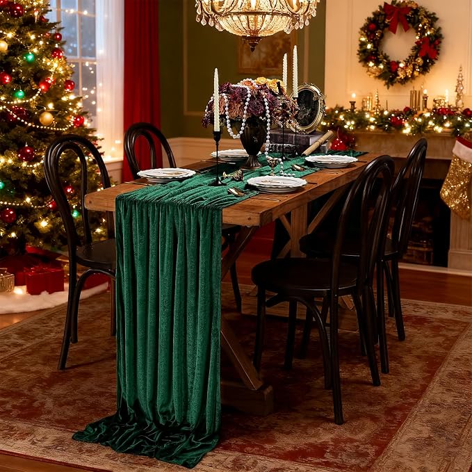 Velvet Table Runner Emerald Green 29x120 Inch Soft Fall Christmas Runners | 3 - Image 5