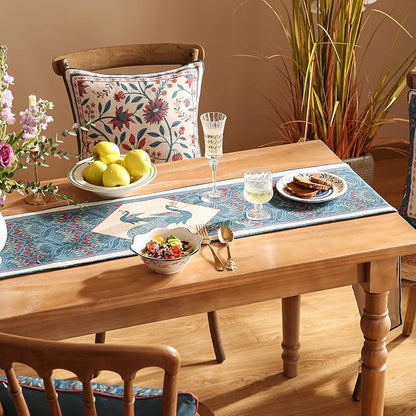bilingaier Vintage Blue Peacock Small Table Runner - Image 3
