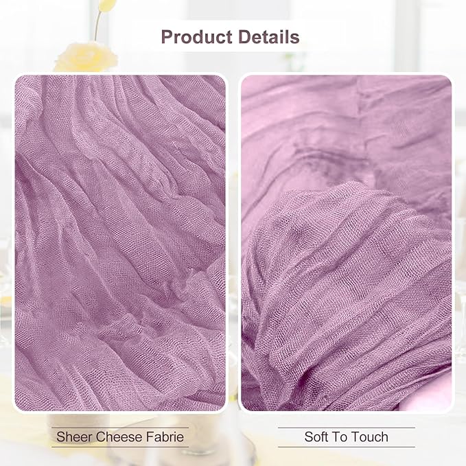 1 Pack Lilac Cheesecloth Table Runner 35x120 Inch 10Ft Rustic Gauze Cheese - Image 3