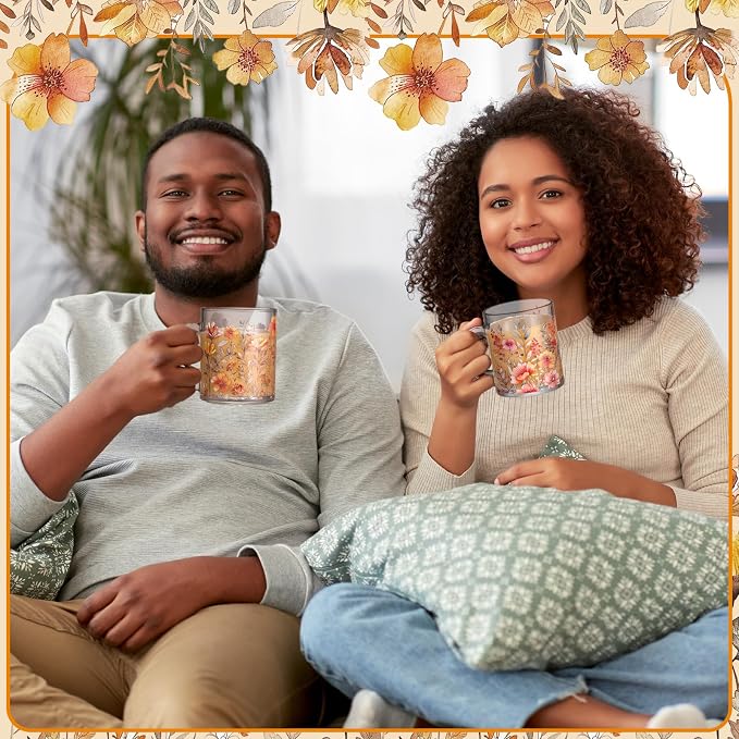 Tioncy 4 Pcs Fall Floral Coffee Mugs 12 oz Flower Glass Cups - Image 5