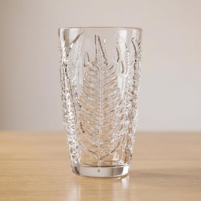 Clear Drinking Glasses Set of 4, 16 oz Glass Cups, Vintage Fern Glassware | - Image 3