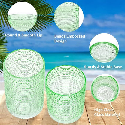 Hobnail Beaded Drinking Glasses Set of 12, 12 oz & 15oz Vintage Glassware Set - Image 2