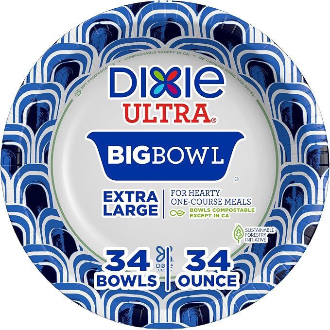 Dixie Ultra Extra Large Paper Bowls, 34 oz, Compostable, Microwave Safe by Dixie%C2%AE