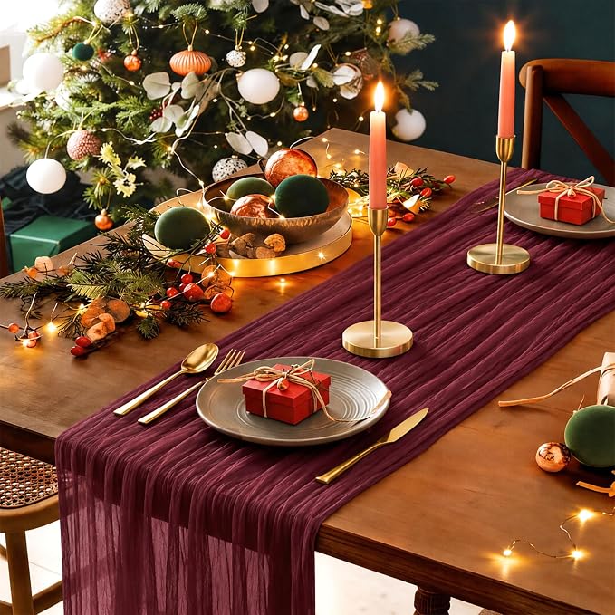 Cheesecloth Table Runner, 120 Inch 10 FT, Burgundy | 1 Pack, 35x120 Inches Boho - Image 7