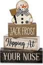 Moucuny 4 Pcs Christmas Table Decor Wooden Snowman Black and White Winter by Moucuny
